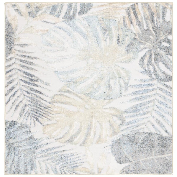 SAFAVIEH Sarasota Light Green/Ivory 7 ft. x 7 ft. Floral Square Area Rug