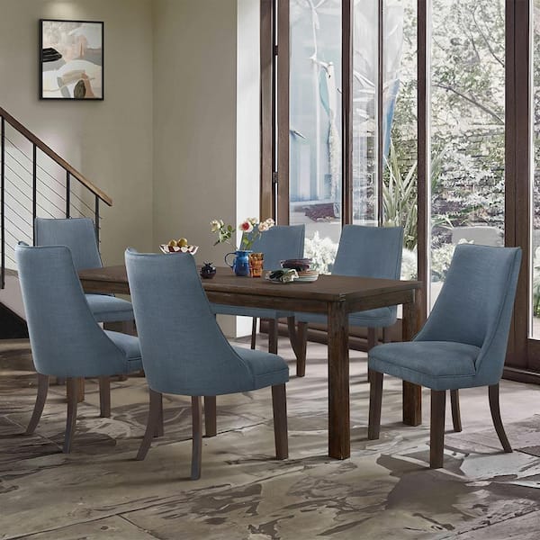 Cosimo Blue Gray Textured Fabric Upholstered Dining Chair, (Set of 2)