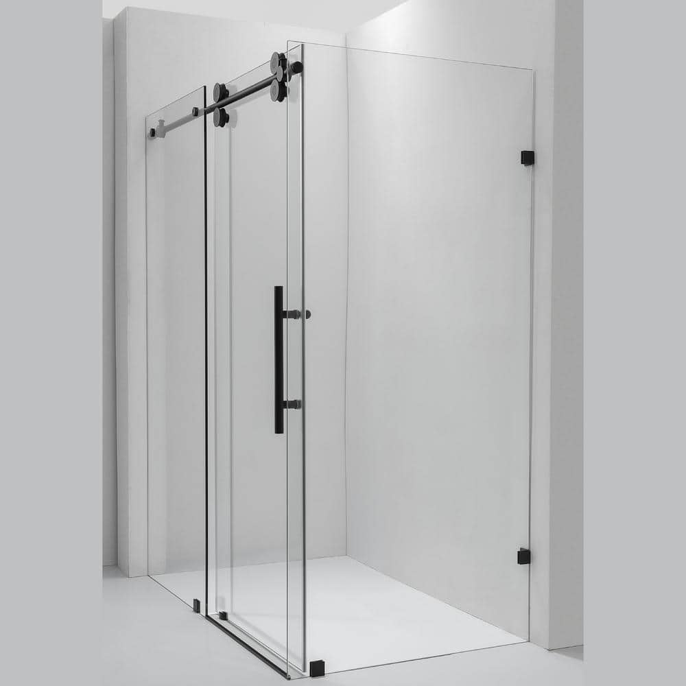 Spezia 60 in. W x 78 in. H Rectangular Single Sliding Frameless Corner Shower Enclosure in Matt Black price history on PriceWatchPro