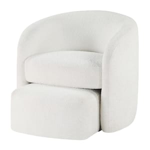 Silvie White Polyester Boucle Fabric Accent Barrel Chair with Ottoman