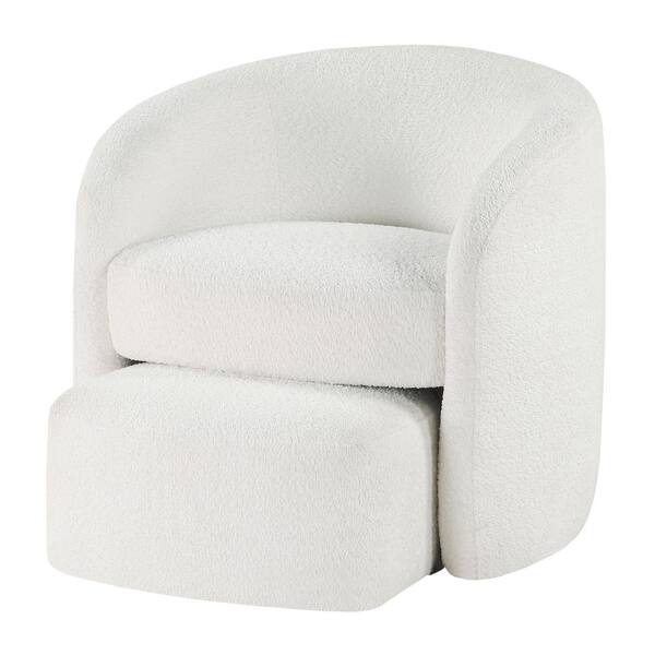 Unbranded Silvie White Polyester Boucle Fabric Accent Barrel Chair with Ottoman