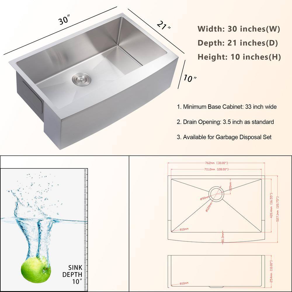 30'' Brushed Nickel Stainless Steel Farmhouse Kitchen Sink