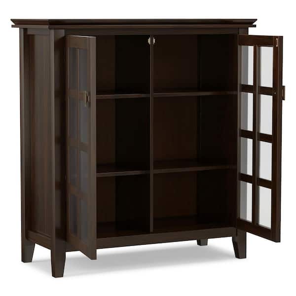 tobacco storage cabinet Simpli Home Artisan Brown 41 in. H with 4-Adjustable Shelves AXCART15-TB square slightly tapered legs and rectangular antique bronze knobs adds a refined GERMANUS Pipe Cabinet for 18