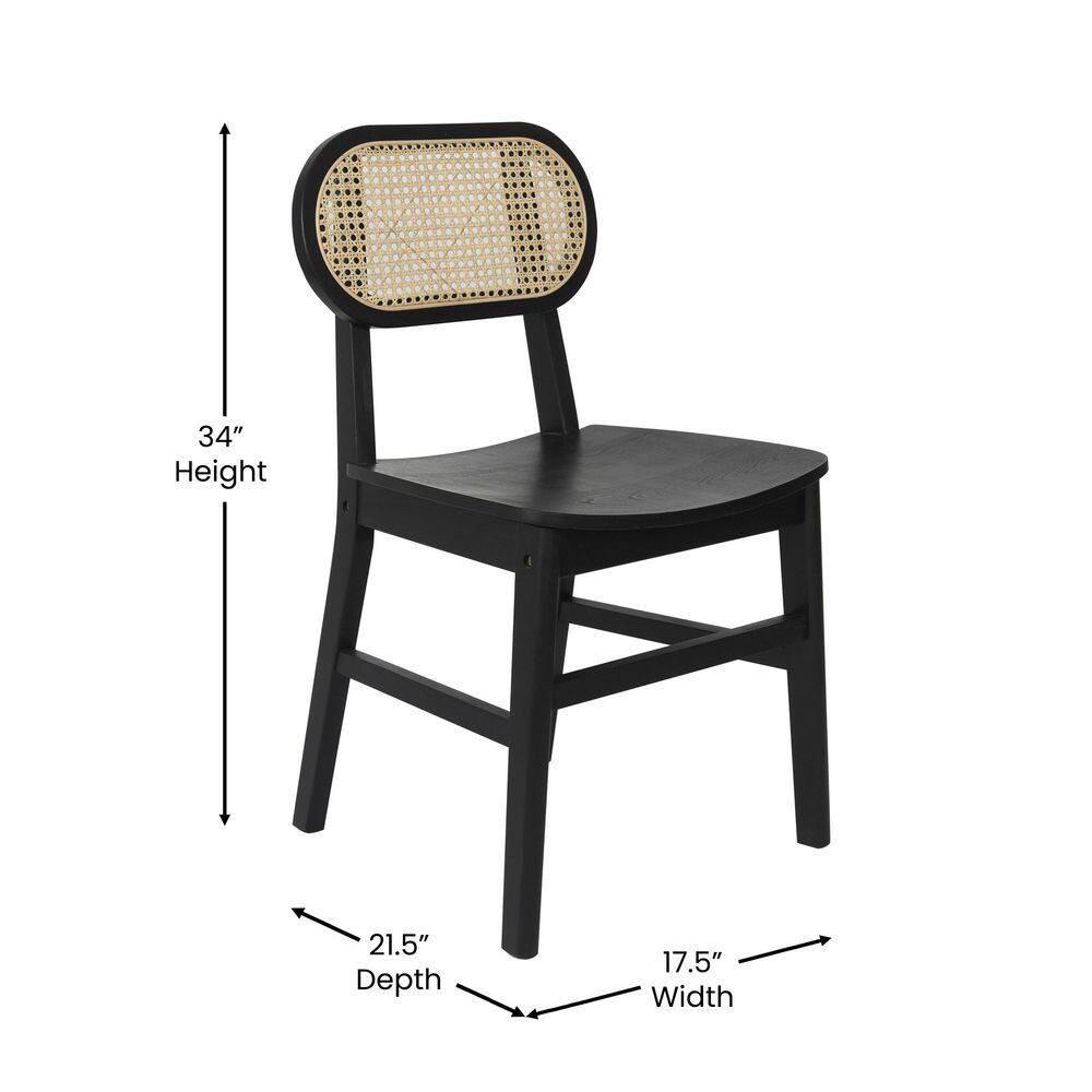 Black Wood and Cane High Back Dining Chairs, Set of 2