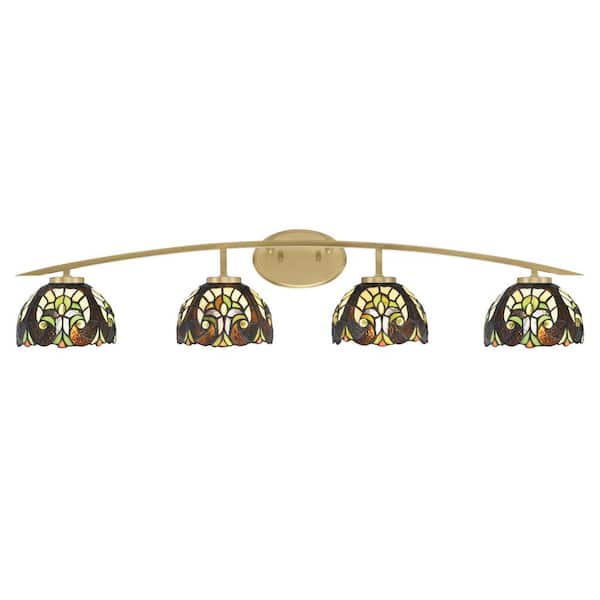 Unbranded Siena 40 in. 4-Light Vanity Light New Age Brass with Ivory Cypress Art Glass Shades