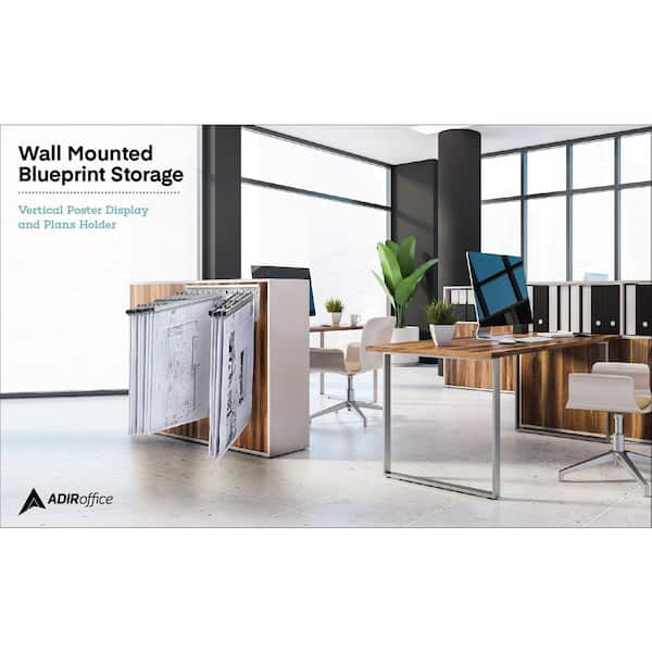 Steel Wall Mount Blueprint Pivot Storage Rack, White