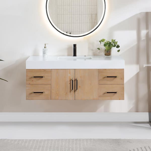 Altair Corchia 48D in. W x 22 in. D x 19 in. H Single Sink Bath Vanity in Light Brown with White Composite Stone Top