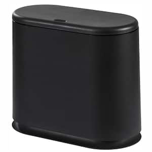 2.1 Gal. Slim Bathroom Plastic Trash Can with Press Top Lid in Black
