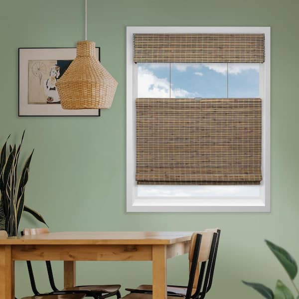 Natural Woven Top Down Bottom Up Cordless Bamboo Roman Shades for Windows, 36 in. W x 48 in. L, Smokey Ash