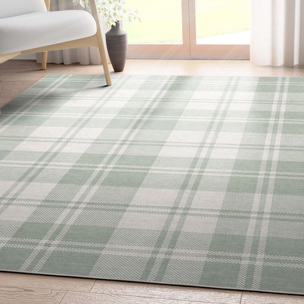 Green 5 ft. x 7 ft. Apollo Plaid Farmhouse Geometric Area Rug