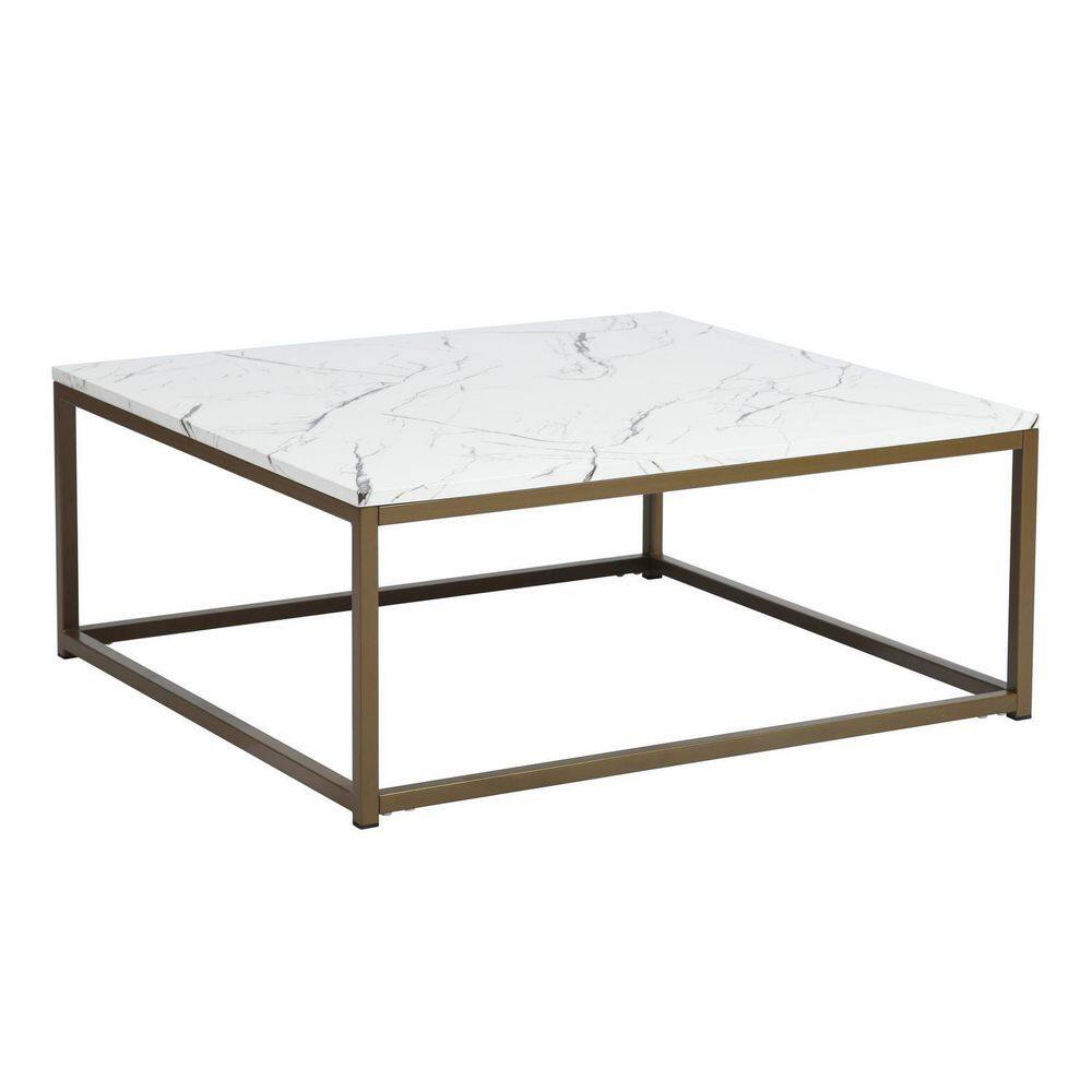Homy Casa Adria 31.5 in. White Square Faux Marble Top Coffee Table with