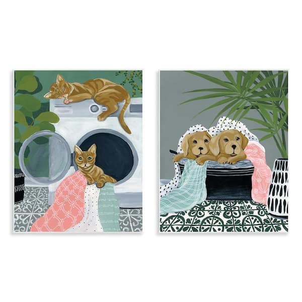 Stupell Industries Cats and Dogs Laundry Room by Yvette St. Amant 2 Pieces Unframed Animal Graphic Art Print 14 in. x 11 in.