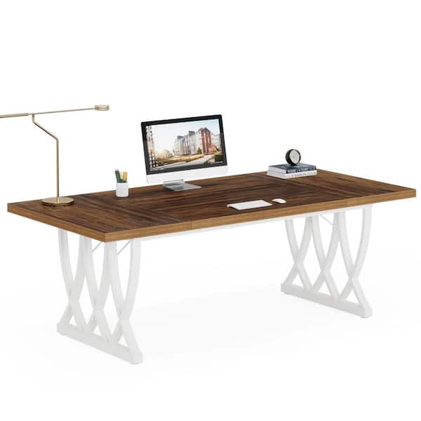 BYBLIGHT Moronia 70.87 in. White Computer Desk Rectangular Office Desk Gaming Writing Desk PC Table with Heavy-Duty Metal Frame