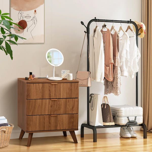ATHMILE 23. 62in. W Walnut 3-Drawer Nightstand with Charging