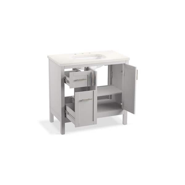 KOHLER Hadron 36.72in. Single Sink Freestanding Atmos Grey Bath Vanity with White Quartz Top Assembled