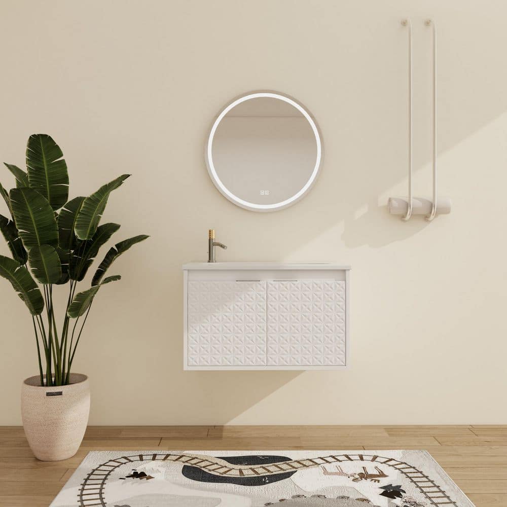 29.9 in. W x 18.2 in. D x 18.5 in. H Wall-Mounted Bath Vanity in White with