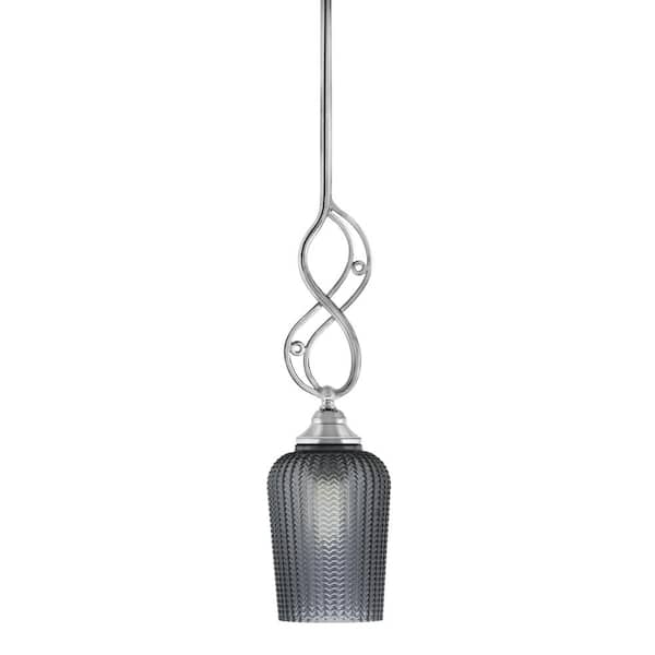 Unbranded Revell 100-Watt 1-Light Chrome Stem Mini Pendant Light with Smoke Textured Glass Shade and Light Bulb Not Included