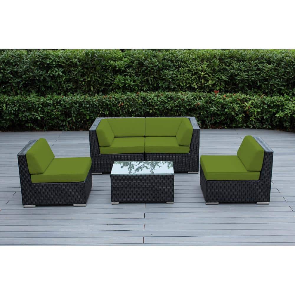 Ohana Black 5-Piece Wicker Patio Seating Set with Supercrylic Peridot Cushions price history on PriceWatchPro