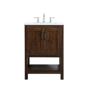 Simply Living 24 in. W x 19 in. D x 34 in. H Bath Vanity in Espresso with Calacatta White Engineered Marble Top