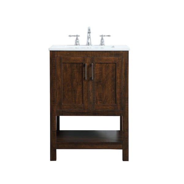 Unbranded Simply Living 24 in. W x 19 in. D x 34 in. H Bath Vanity in Espresso with Calacatta White Engineered Marble Top