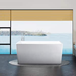 Freestanding 39 in. H Contemporary Design Acrylic Flatbottom Soaking Tub Bathtub in White