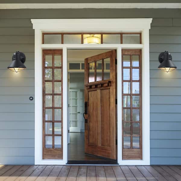 1-Light Dusk to Dawn Black Outdoor Hardwired Barn Light Wall Sconce with No Bulbs Included(Set of 2)
