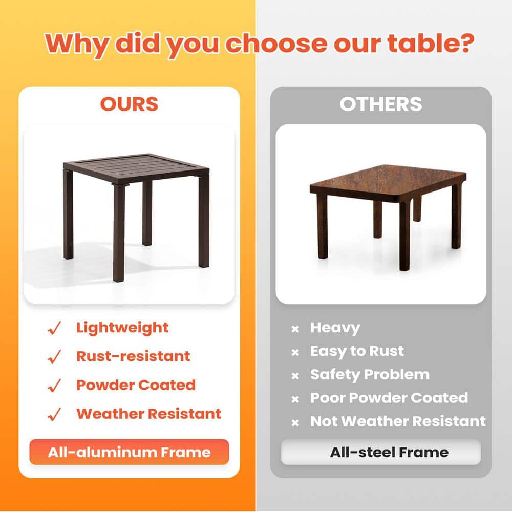 Pellebant Brown Aluminum Outdoor Square Side Table