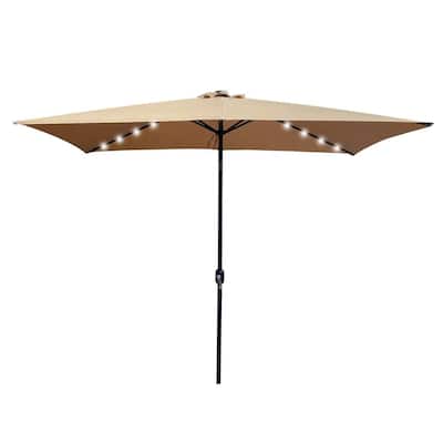 10 ft. Aluminum Ribs Market Solar LED Patio Umbrella in Tan