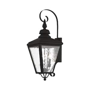 Hadley 29 in. 3-Light Black Outdoor Hardwired Wall Lantern Sconce with No Bulbs Included