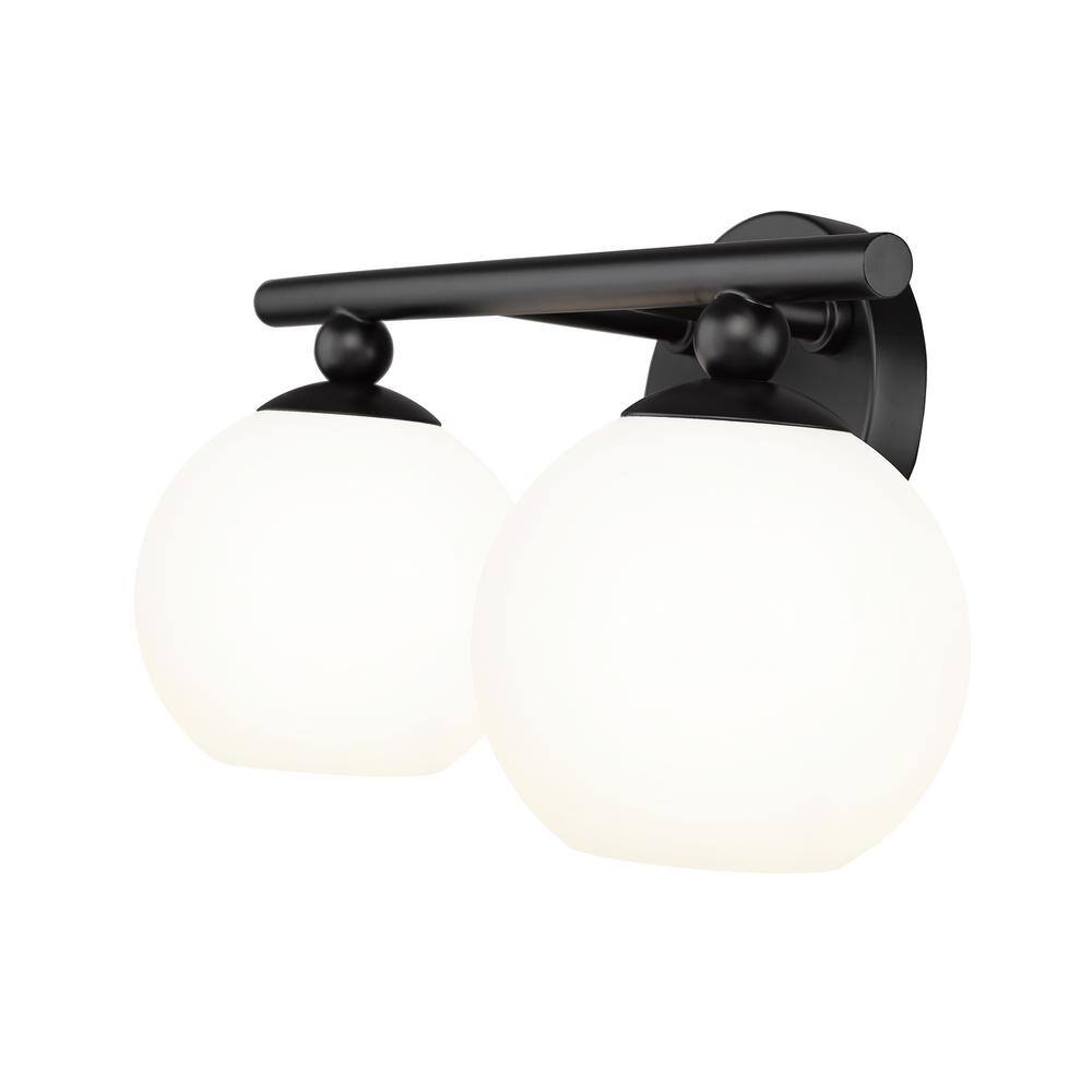 Matte Black and Opal Glass 2-Light Bathroom Vanity Fixture