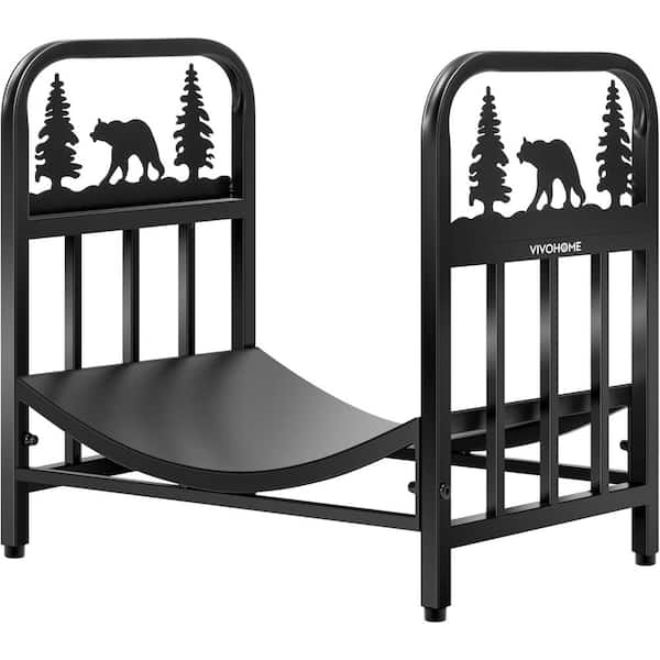 VIVOHOME 16.5 in. Indoor/Outdoor Wrought Iron Decorative Firewood Rack with Bear Pattern