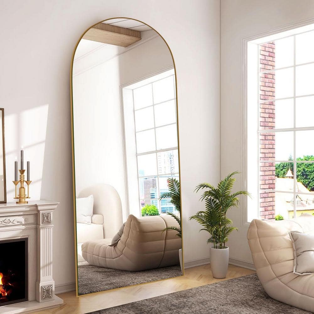 24 in. W x 71.2 in. H Arched Gold Wooden Frame Oversized Classic Wall Mounted Floor Mirror price history on PriceWatchPro