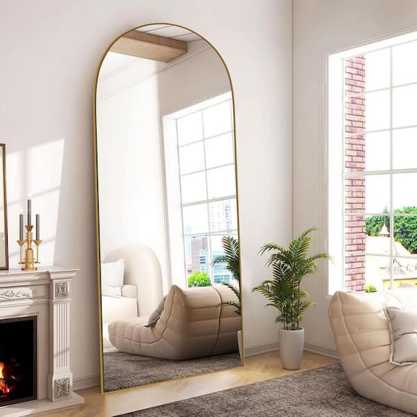 Sxiawe 24 in. W x 71.2 in. H Arched Gold Wooden Frame Oversized Classic Wall Mounted Floor Mirror