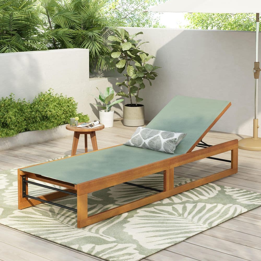 Maureen Rustic Patio Solid Wood and Textilene Outdoor Chaise Lounge, Teak Fininsh and Mint Green price history on PriceWatchPro