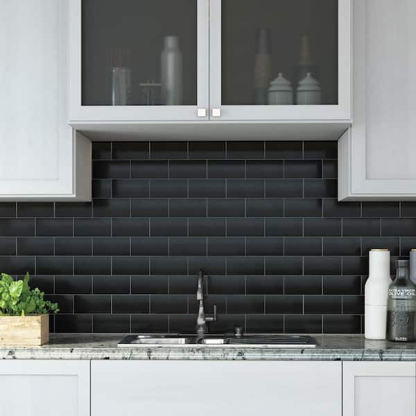 Daltile Re 3 In X 6 Glazed, Black Subway Tile Kitchen