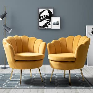 Fidelia Mustard Velvet Barrel Chair (Set of 2)