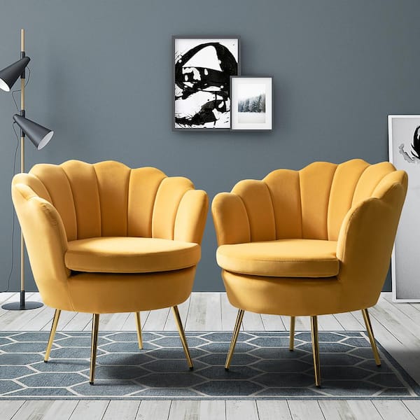JAYDEN CREATION Fidelia Mustard Velvet Barrel Chair (Set of 2)