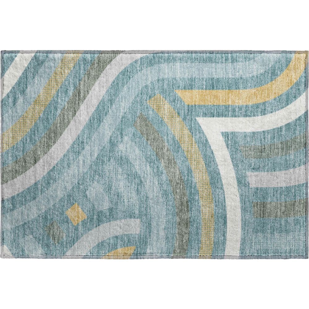 Mayfield Premium Machine Washable Abstract AMF2467 Teal 3 ft. x 4 ft. Area Rug price history on PriceWatchPro