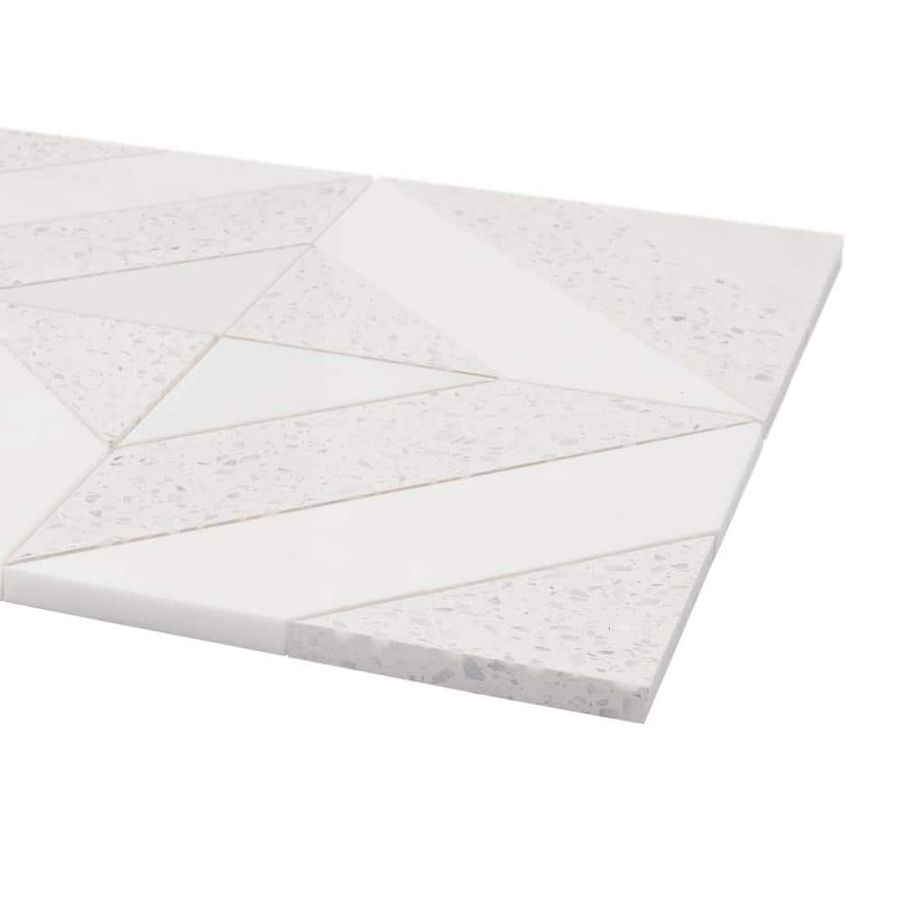 Salt White Polished Marble and Terrazzo Mosaic Tile Sheet