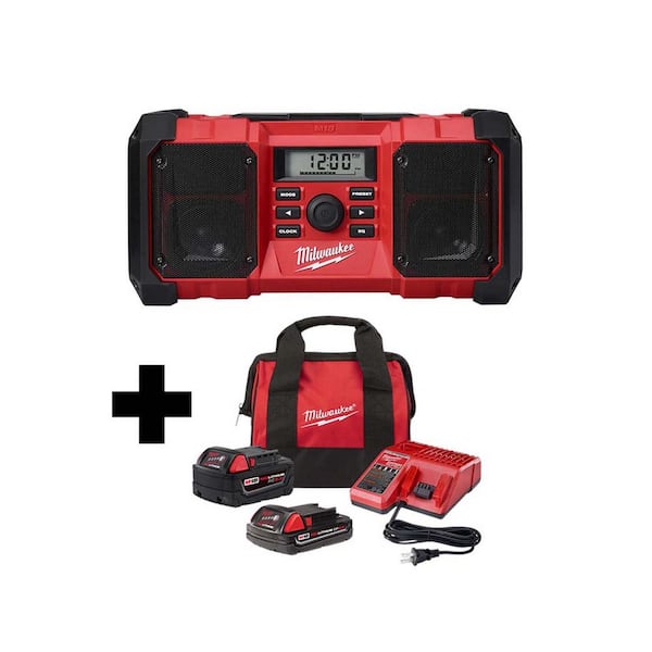 Milwaukee 2890-20 18V Dual Chemistry M18 Jobsite Radio with Shock Absorbing  End Caps, USB 2.1A Smartphone Charging, and 3.5mm Aux
