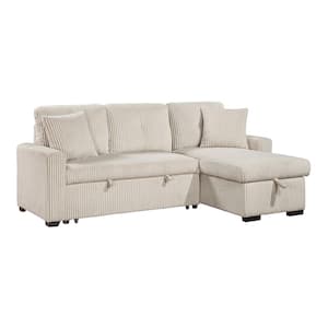 Michah 83.5 in. Straight Arm 3-Piece Fabric Reversible Sectional Sofa with Pull-Out Bed and Hidden Storage in Beige