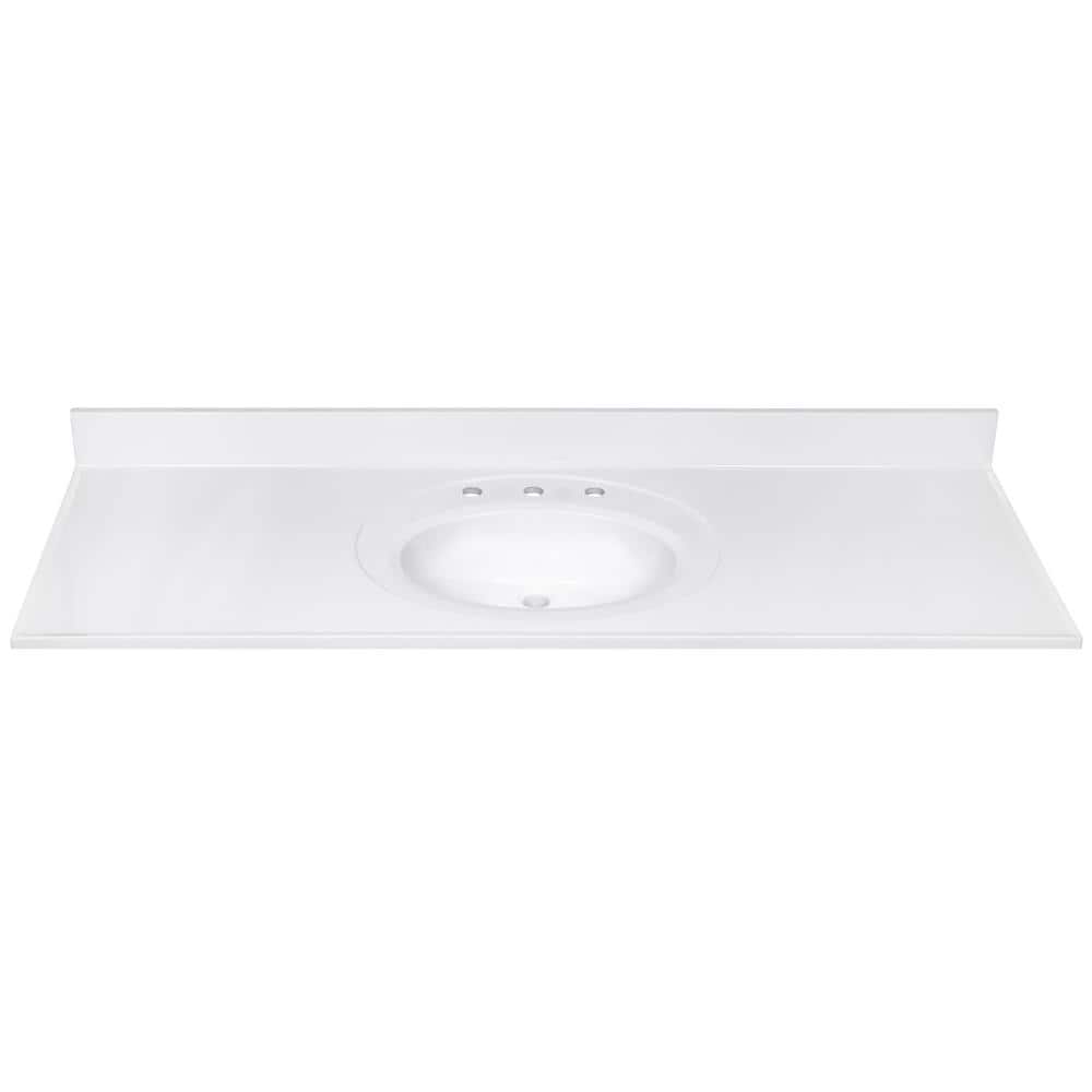 61-Inch Solid White Cultured Marble Vanity Top with Backsplash