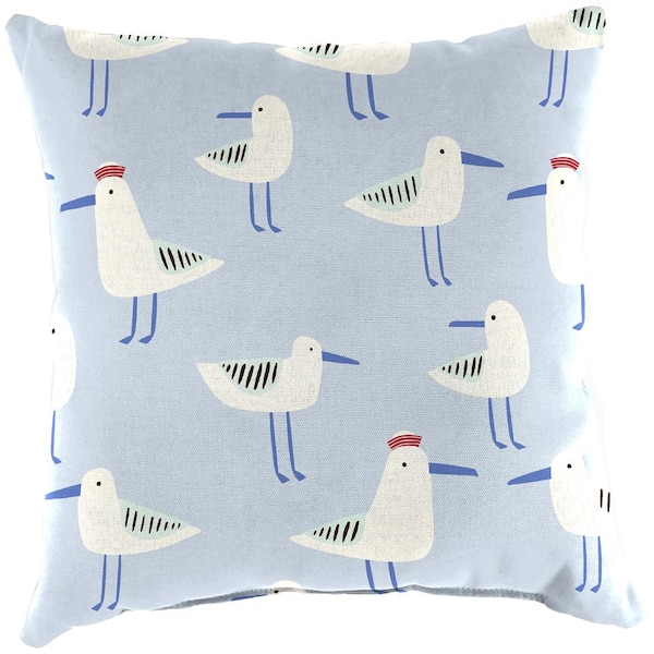 18 in. x 18 in. Outdoor Square Throw Pillow in Blue Seagull