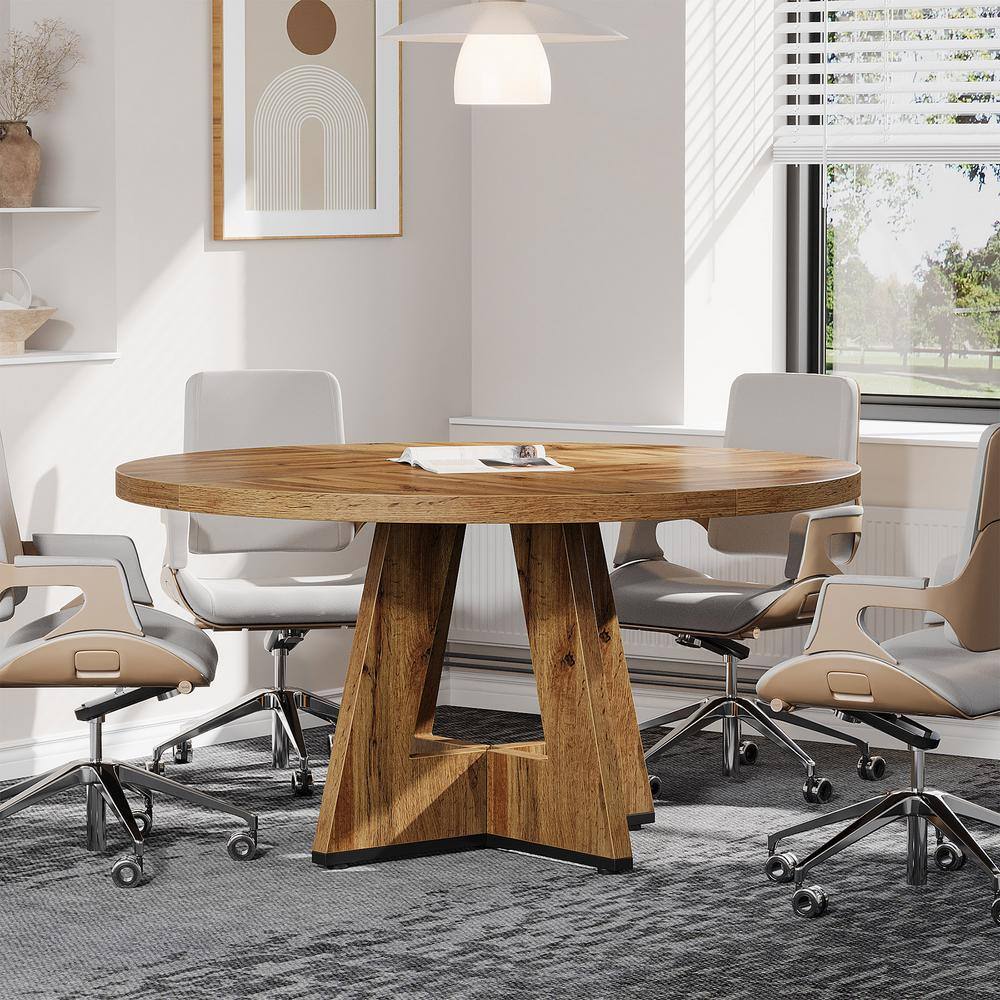 Tribesigns 47” Round Conference Table – Modern Black Meeting Table For Office, Boardroom Or Workspace (Fits 4 People)