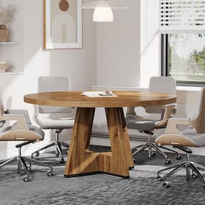 Moronia 47.25 in. Round Conference Table for 4-People, Small Burlywood Business Meeting Table Desk for Office