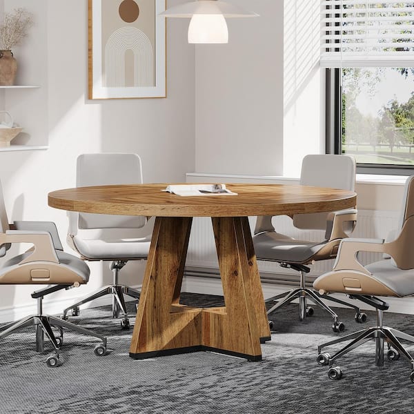BYBLIGHT Moronia 47.25 in. Round Conference Table for 4-People, Small Burlywood Business Meeting Table Desk for Office