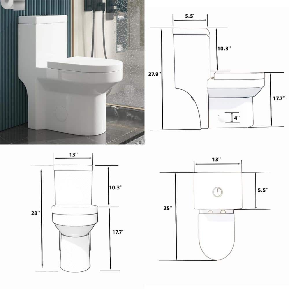 Glossy White Ceramic Dual Flush Elongated Toilet