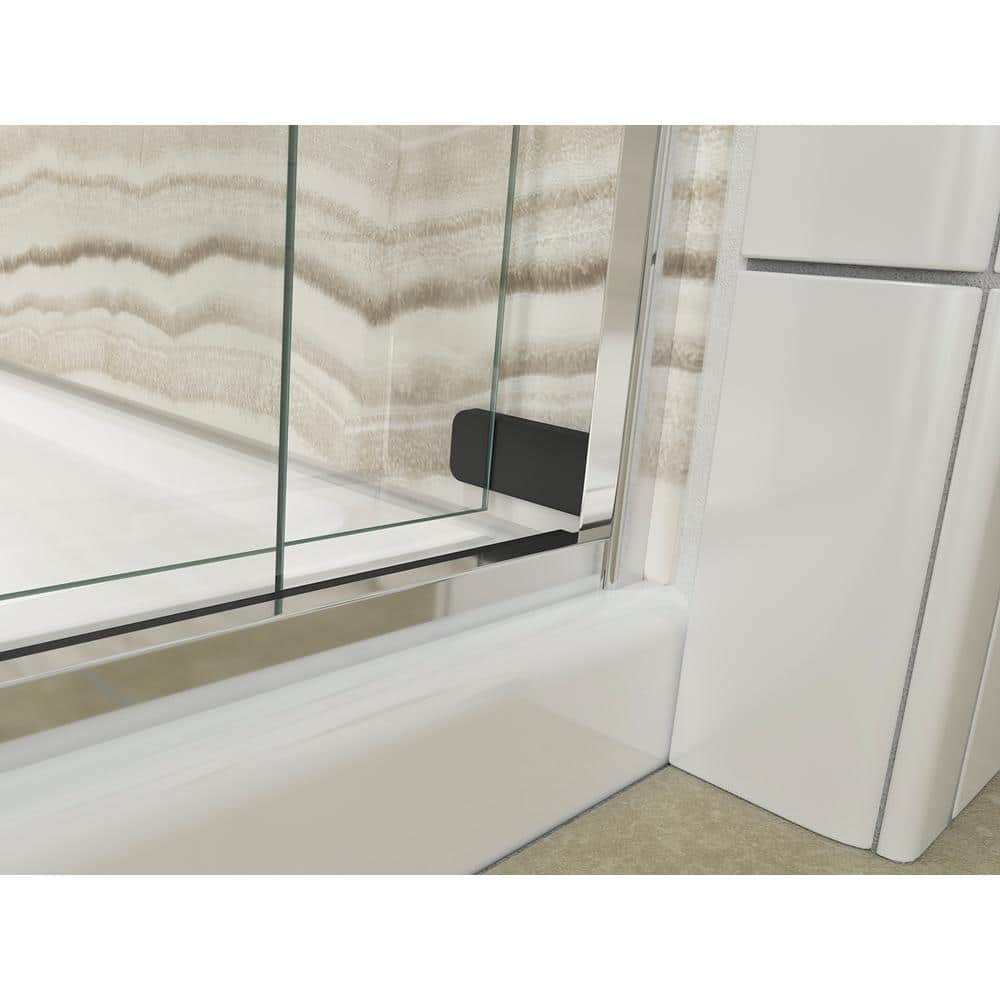 Levity Bright Silver 59.63" x 74" Sliding Shower Door with Crystal Clear Glass