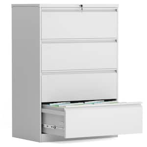28.25 in. W x 52 in. H x 17.7 in. D 4 Drawer Metal Lateral File Cabinet in White, Freestanding Cabinets
