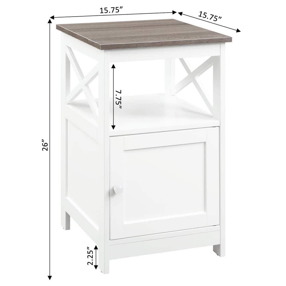Oxford Driftwood and White Square End Table with Cabinet